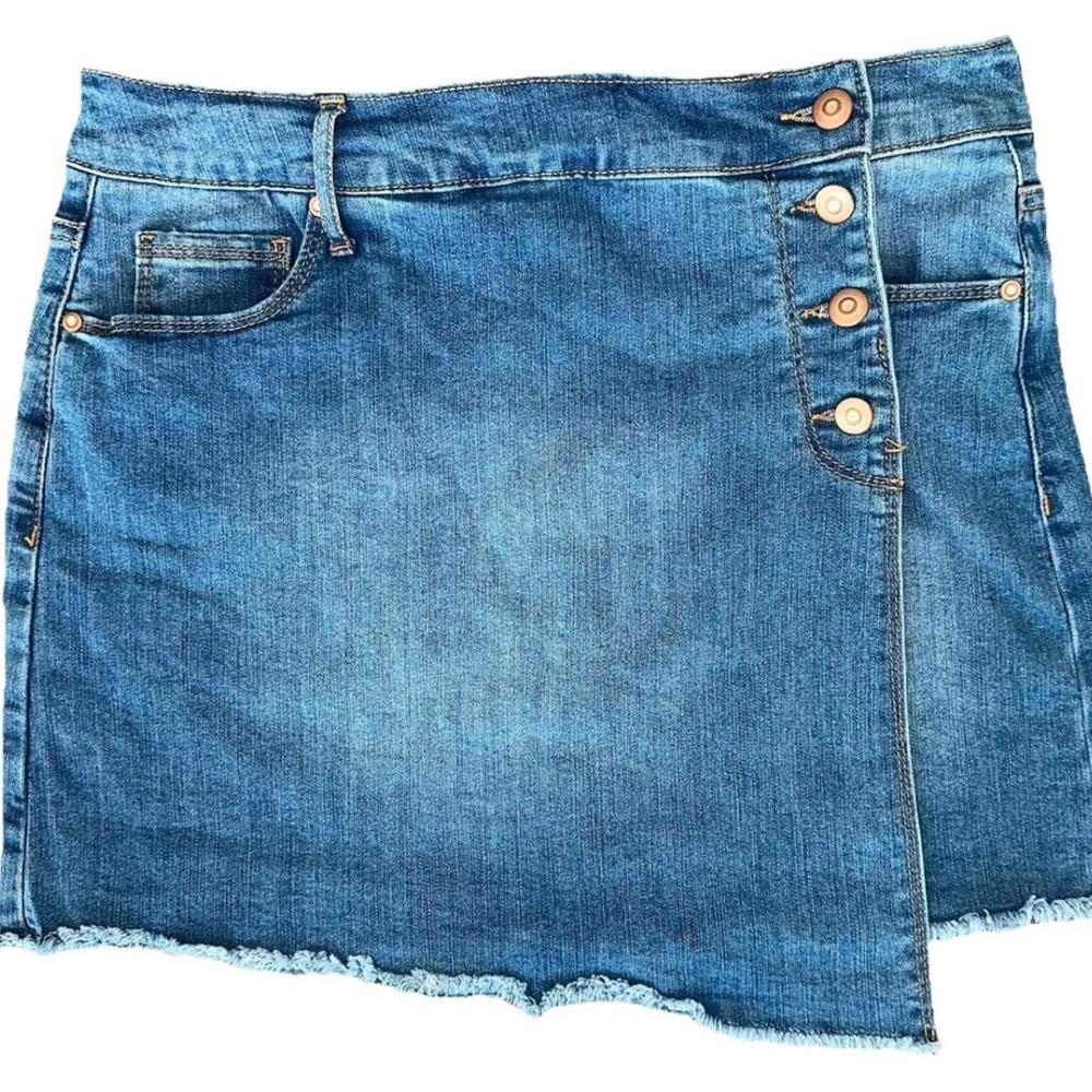 Energie Asymmetrical Button Denim Mini Skirt
